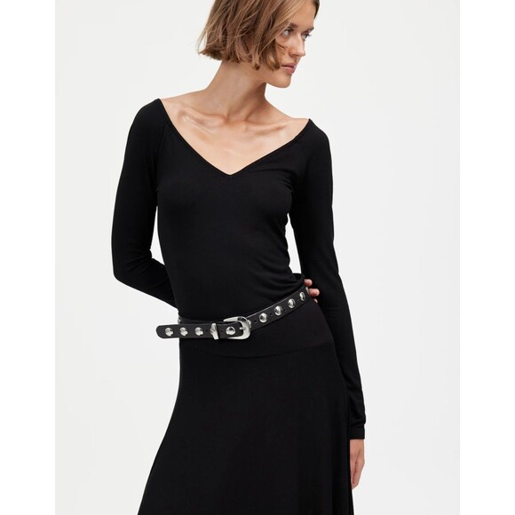 MADEWELL Jersey V-Neck Long-Sleeve Top L Jet Black Slim Fit NWT B47 - Picture 1 of 6